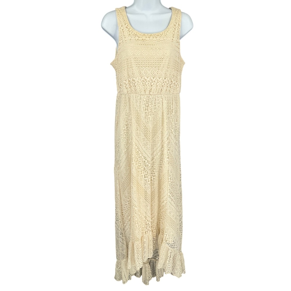 Solitaire by Ravi Khosla Cream Lace Maxi Dress Sz M Crochet Romantic Bohemian